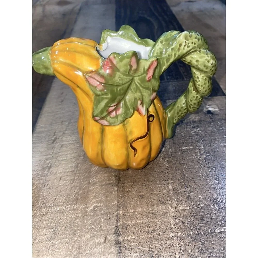 Autumn Fall Orange Pumpkin Gourd Leaves Sugar Bowl and‎ Creamer Set thanksgiving
